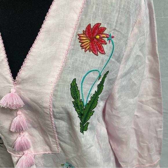 Linen NoLoGo Linen Chic Small / Medium Floral Pintuck Midi Tunic Dress Embroider - Picture 2 of 10